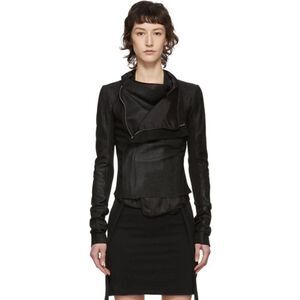 NWOT Muubaa Buttery Black Draped Neck Leather Bovaye Biker Jacket